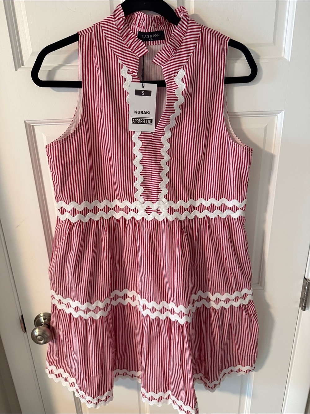 Women’s Ric Rac Trim Tiered
Striped Dress Cotton red/white July 4th Small